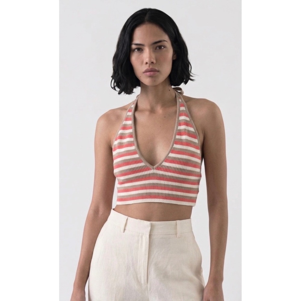 Gilly Hicks Halter Top Womens Small‎ Multi Color Excellent Striped Knit Crop
